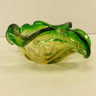 Murano Style Art Glass Bowl Green & Yellow #36