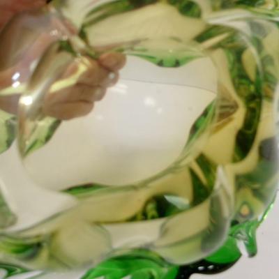 Murano Style Art Glass Bowl Green & Yellow #36