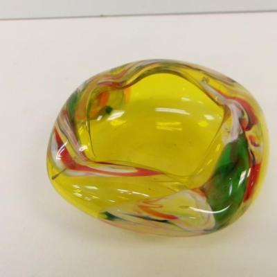 Vintage Venetian Murano Style Yellow Multi-Colored Ashtray #38