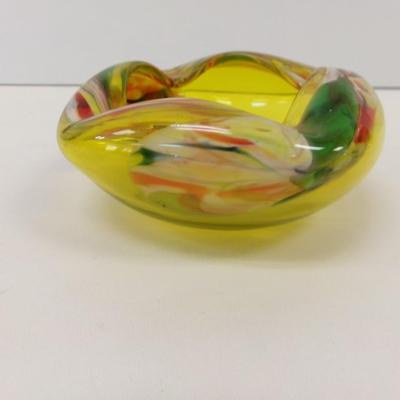 Vintage Venetian Murano Style Yellow Multi-Colored Ashtray #38