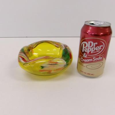Vintage Venetian Murano Style Yellow Multi-Colored Ashtray #38