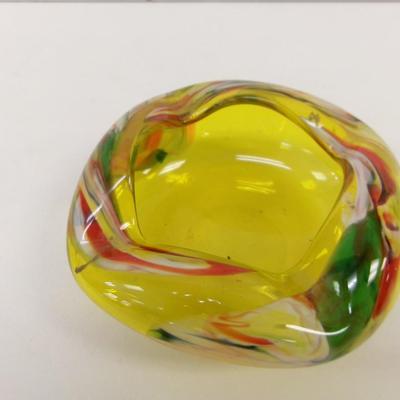 Vintage Venetian Murano Style Yellow Multi-Colored Ashtray #38
