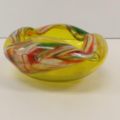 Vintage Venetian Murano Style Yellow Multi-Colored Ashtray #38