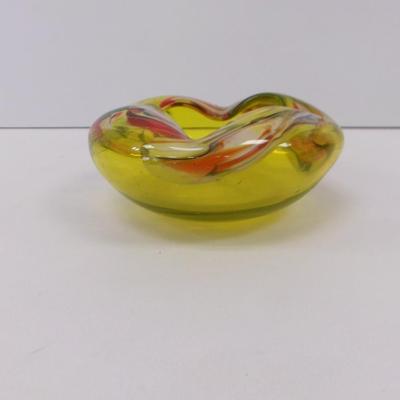 Vintage Venetian Murano Style Yellow Multi-Colored Ashtray #38