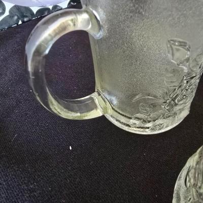 Vintage Glass Party Sets – "Rose dip bowl + "Casandra" Bowl w/ Pasari Liva Pressed Clear Mug Roses Frosted Indonesia Mugs