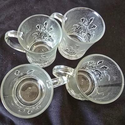 Vintage Glass Party Sets – "Rose dip bowl + "Casandra" Bowl w/ Pasari Liva Pressed Clear Mug Roses Frosted Indonesia Mugs