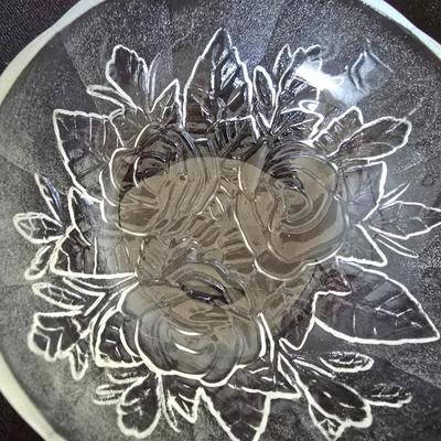 Vintage Glass Party Sets – "Rose dip bowl + "Casandra" Bowl w/ Pasari Liva Pressed Clear Mug Roses Frosted Indonesia Mugs