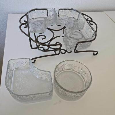 1980's Princess House® #593 FANTASIA® 7-Piece Chip & Dip Set includes 2-piece Metal Holder with 4 Princess House Fantasia...