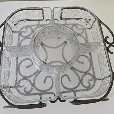 1980's Princess House® #593 FANTASIA® 7-Piece Chip & Dip Set includes 2-piece Metal Holder with 4 Princess House Fantasia...