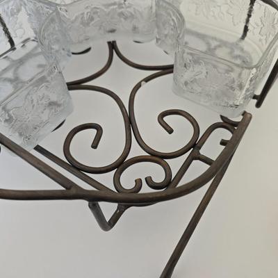 1980's Princess House® #593 FANTASIA® 7-Piece Chip & Dip Set includes 2-piece Metal Holder with 4 Princess House Fantasia...