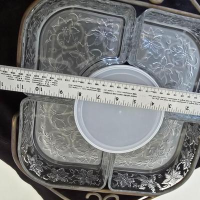 1980's Princess House® #593 FANTASIA® 7-Piece Chip & Dip Set includes 2-piece Metal Holder with 4 Princess House Fantasia...