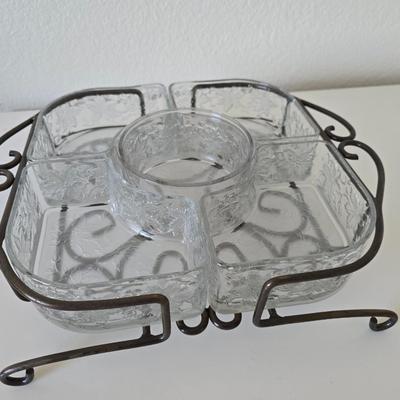 1980's Princess House® #593 FANTASIA® 7-Piece Chip & Dip Set includes 2-piece Metal Holder with 4 Princess House Fantasia...