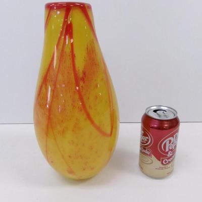 Vintage Yellow & Red Vase Approx 11 1/2" Tall