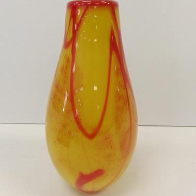 Vintage Yellow & Red Vase Approx 11 1/2" Tall