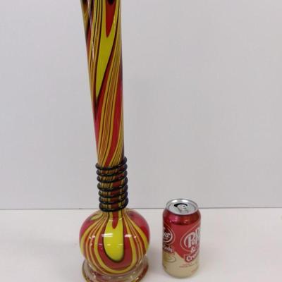 Vintage Long Neck Multi Colored Vase Approx 18" Tall #45