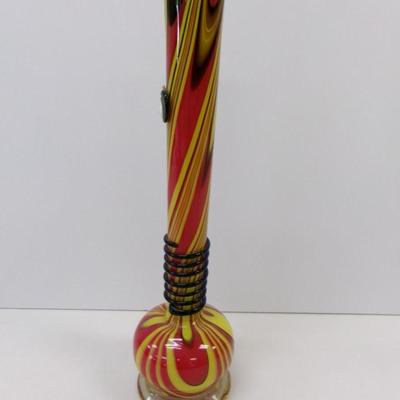 Vintage Long Neck Multi Colored Vase Approx 18" Tall #45