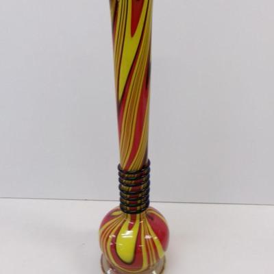 Vintage Long Neck Multi Colored Vase Approx 18" Tall #45