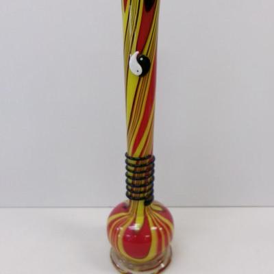 Vintage Long Neck Multi Colored Vase Approx 18" Tall #45