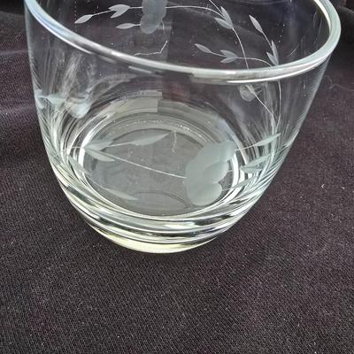 Princess House Heritage Clear Glass Pitcher with 3 princess house stemware glasses and 3 Juice glasses