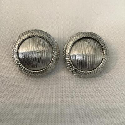 Vintage brushed silver circular clip on earrings
