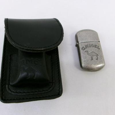 Vintage Silver Camel Lighter & Case