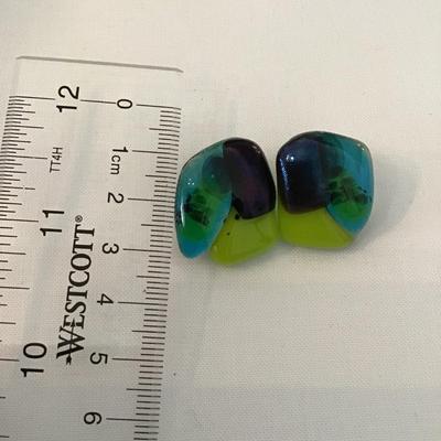 Super cool, lime, green blue vintage glass stud Earrings