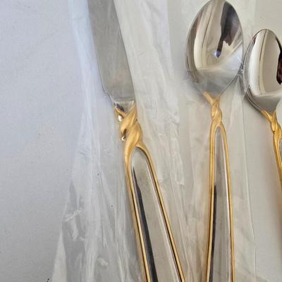 Mikasa “Pirouette” Flatware – Gold Accent (5-Piece Set) Buy 1 or buy 14 - you choose how many sets to purchase