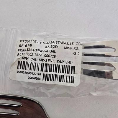 Mikasa “Pirouette” Flatware – Gold Accent (5-Piece Set) Buy 1 or buy 14 - you choose how many sets to purchase