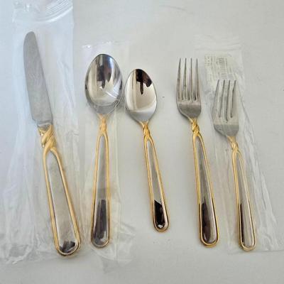 Mikasa “Pirouette” Flatware – Gold Accent (5-Piece Set) Buy 1 or buy 14 - you choose how many sets to purchase