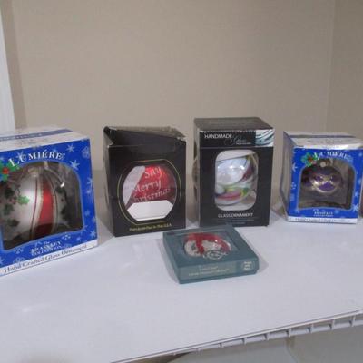 Elegant Christmas Ornaments Hand Painted Glass Lot 4