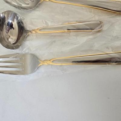 Mikasa Gold Accented Stainless Steel Serving Set – 4-Piece Collection (New in Packaging)