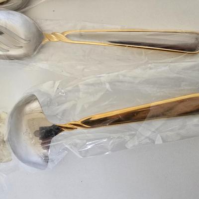 Mikasa Gold Accented Stainless Steel Serving Set – 4-Piece Collection (New in Packaging)