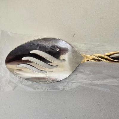 Mikasa Gold Accented Stainless Steel Serving Set – 4-Piece Collection (New in Packaging)