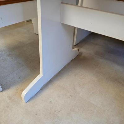 Farmhouse Style Wooden Kitchen Table /breakfast nook table– Natural Wood Top & White Base with bench seating and corner bench seat