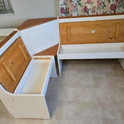 Farmhouse Style Wooden Kitchen Table /breakfast nook table– Natural Wood Top & White Base with bench seating and corner bench seat