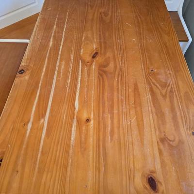 Farmhouse Style Wooden Kitchen Table /breakfast nook table– Natural Wood Top & White Base with bench seating and corner bench seat