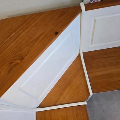 Farmhouse Style Wooden Kitchen Table /breakfast nook table– Natural Wood Top & White Base with bench seating and corner bench seat