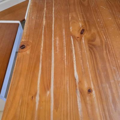 Farmhouse Style Wooden Kitchen Table /breakfast nook table– Natural Wood Top & White Base with bench seating and corner bench seat