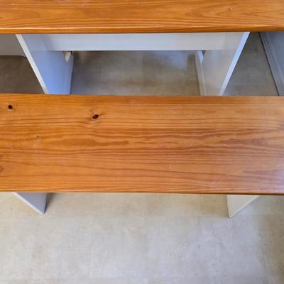 Farmhouse Style Wooden Kitchen Table /breakfast nook table– Natural Wood Top & White Base with bench seating and corner bench seat