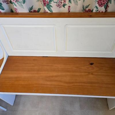 Farmhouse Style Wooden Kitchen Table /breakfast nook table– Natural Wood Top & White Base with bench seating and corner bench seat