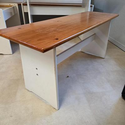 Farmhouse Style Wooden Kitchen Table /breakfast nook table– Natural Wood Top & White Base with bench seating and corner bench seat