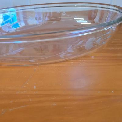 Princess House Heritage Clear Etched Glass Oval Serving Bowl
