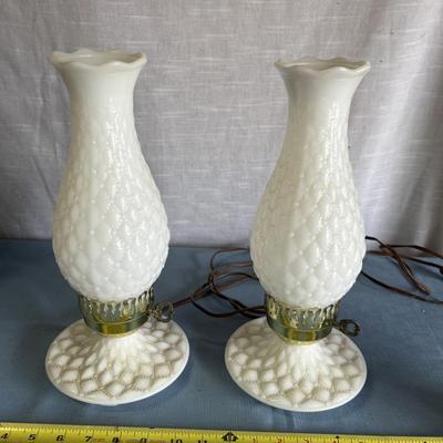 Vintage White Milk Glass Hurricane Style Lamp Set