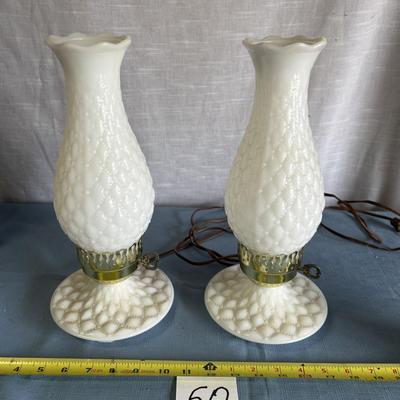 Vintage White Milk Glass Hurricane Style Lamp Set