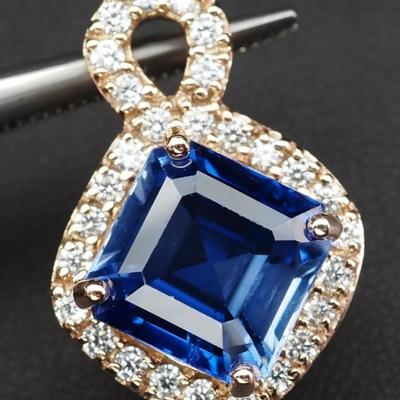 Special Royal Blue Sapphire 9.70Ct 925 Sterling Silver Rose Gold Plated Pendant