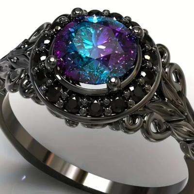 Size 8 - DAT - Vintage Gothic Style Synthetic Rainbow Stone Ring