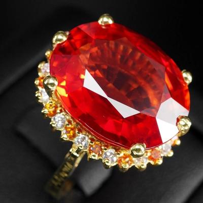 Gleaming Sunset Orange Sapphire 18.90Ct 925 Sterling Silver Halo Ring