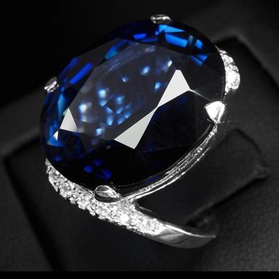 Invaluable Blue Tanzanite Rare 27.85Ct 925 Sterling Silver Ring Size 6