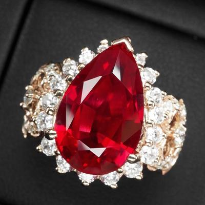 Vivid Red Rubellite Tourmaline Pear 14.70Ct 925 Sterling Silver Ring