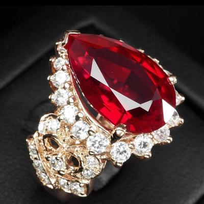 Vivid Red Rubellite Tourmaline Pear 14.70Ct 925 Sterling Silver Ring